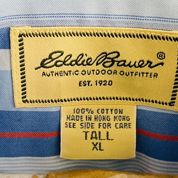 Mens XLT‎ Eddie Bauer Shirt Blue Stripe Long Sleeve Wrinkle Resistant Cotton - Picture 3 of 5